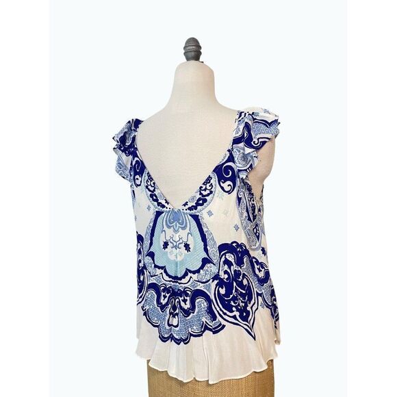 Anthropologie Maeve Blue White Clana Swing Blouse Top US 4 - Picture 3 of 6